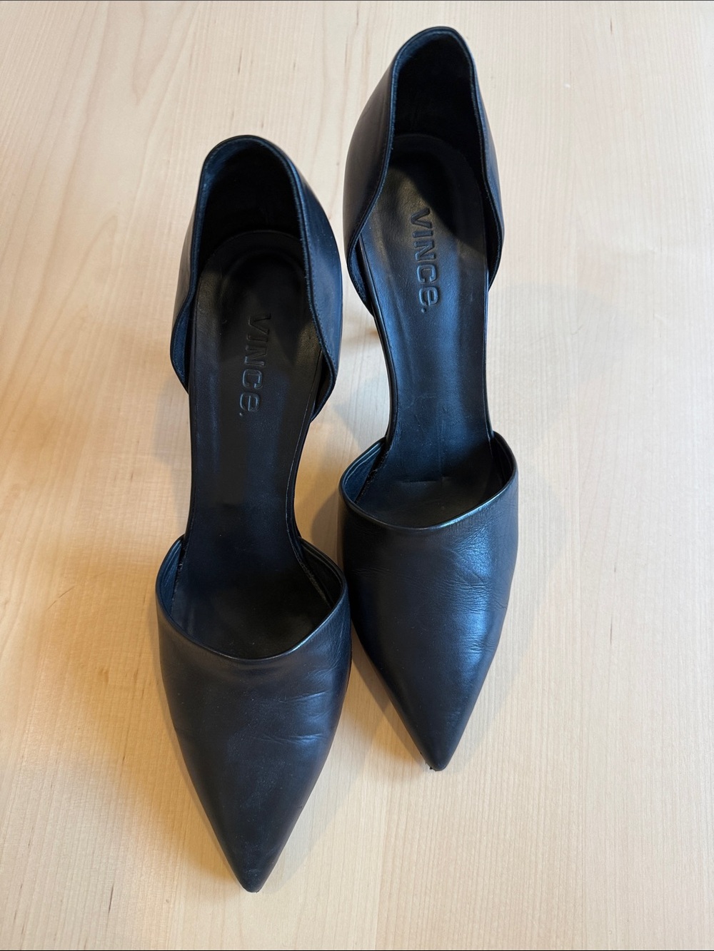Vince Black Leather Pointed D'Orsay Heel